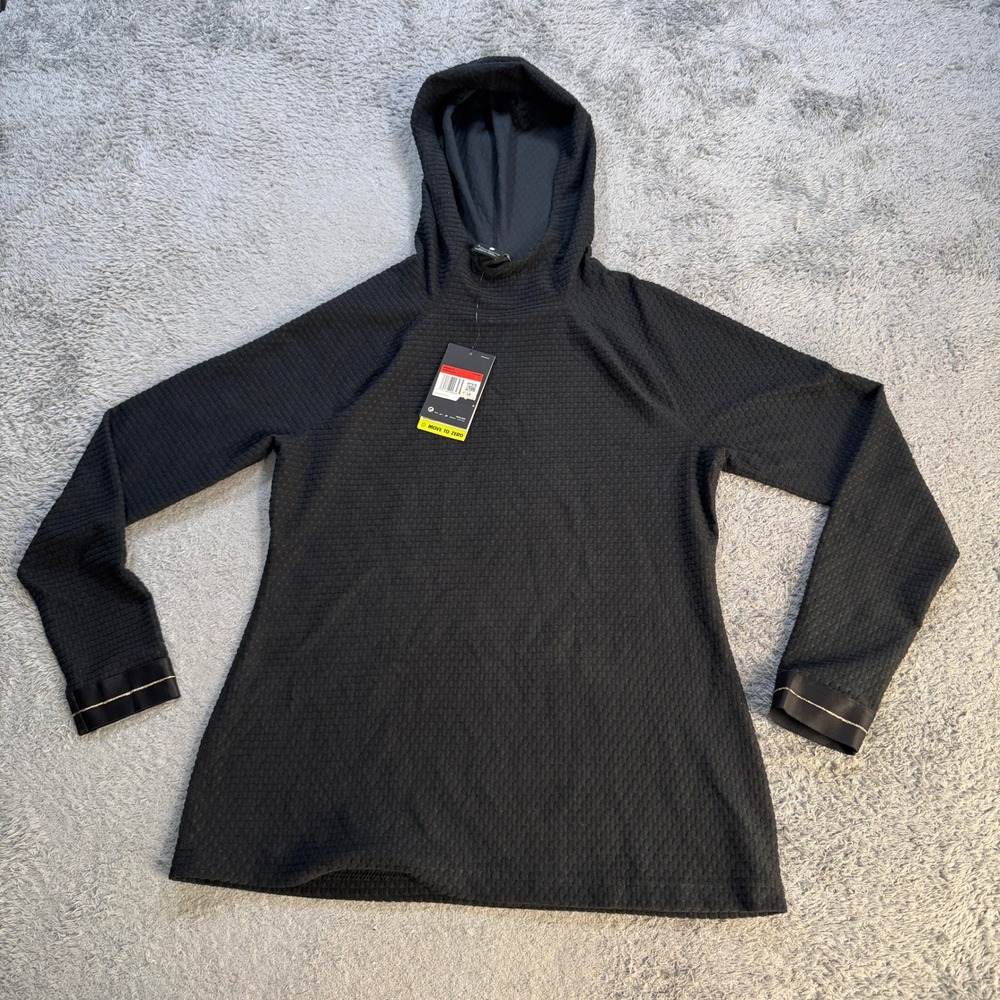 Nike Women Pro Dri-FIT Waffle Knit Hoodie Large Black Textured Athletic Pullover